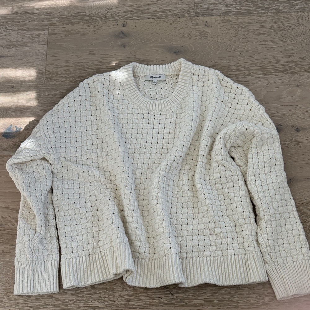 Madewell Cream Textured Crew Neck Sweater